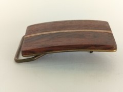 Vintage Ampersand Brass Mixed Woods Belt Buckle Kalamazoo Michigan 2.5&Prime;