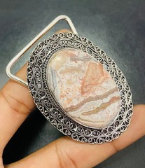 Crazy Lace Gemstone 925 Sterling Silver Handmade Belt Buckles Gift For