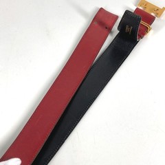Hermes H Belt Vintage Buckle Leather G Engraved Red Black