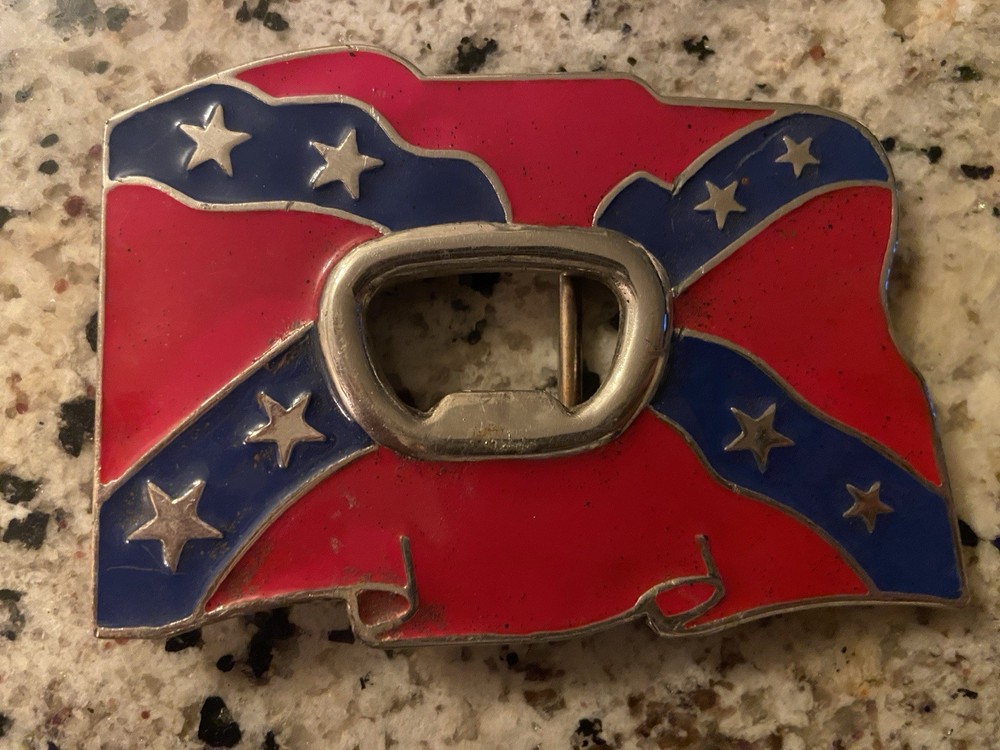 Redneck Belt Buckle Stars & Bars Flag W/ Bottle Opener