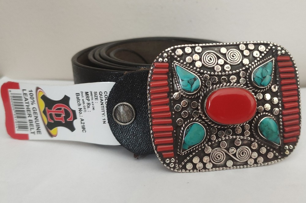 Tibetan Silver Belt Buckle Leather waist trap Turquoise Coral Clasp, BT