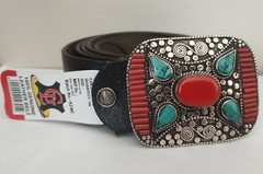Tibetan Silver Belt Buckle Leather waist trap Turquoise Coral Clasp, BT