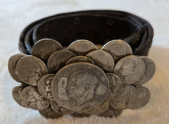 1976 HALF DOLLAR COIN AND NICKELS BELT BUCKLE HEAVY With Leather Belt