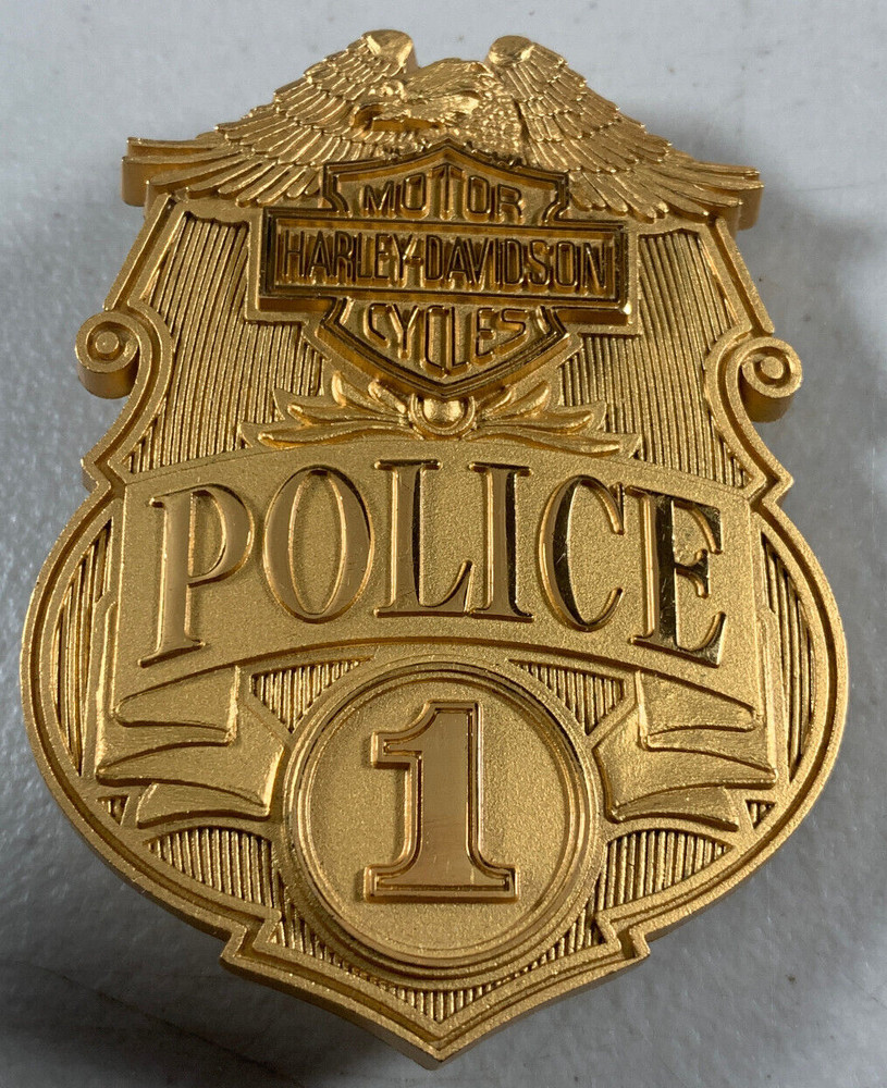 Harley Davidson Motorcycles #1 Police Badge Gold Belt Buckle 2.75&Prime; Tall Jostens