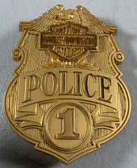Harley Davidson Motorcycles #1 Police Badge Gold Belt Buckle 2.75&Prime; Tall Jostens