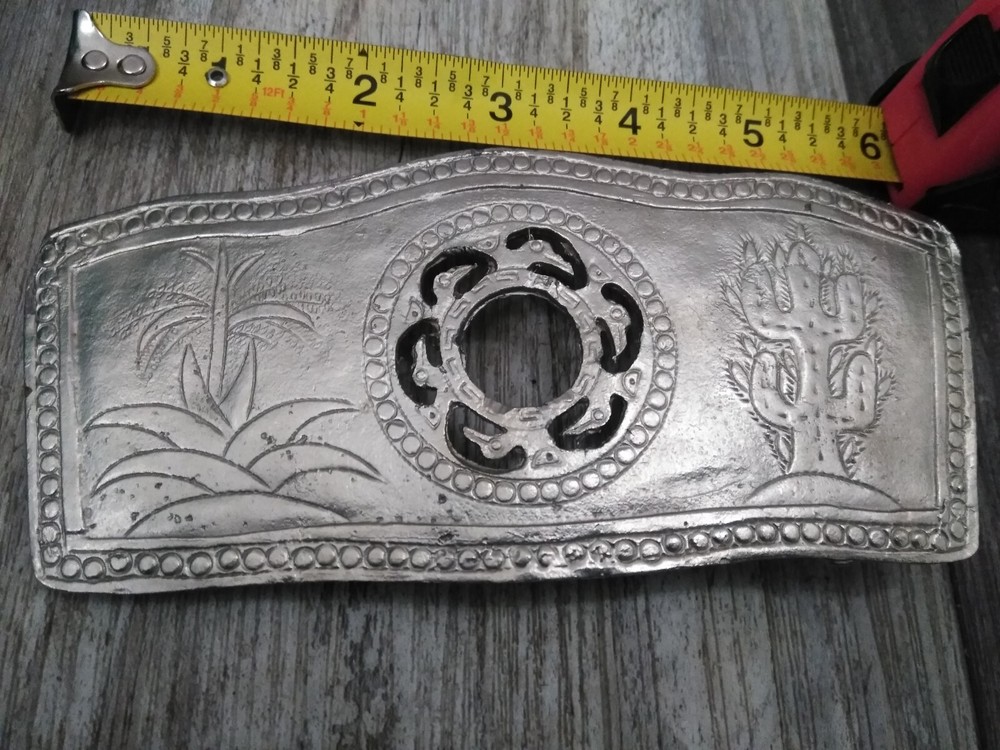 Vintage XL Large Handmade Mexican Belt Buckle DESERT / NATURE MOTIF (6&Prime;X2.3/4&Prime;)