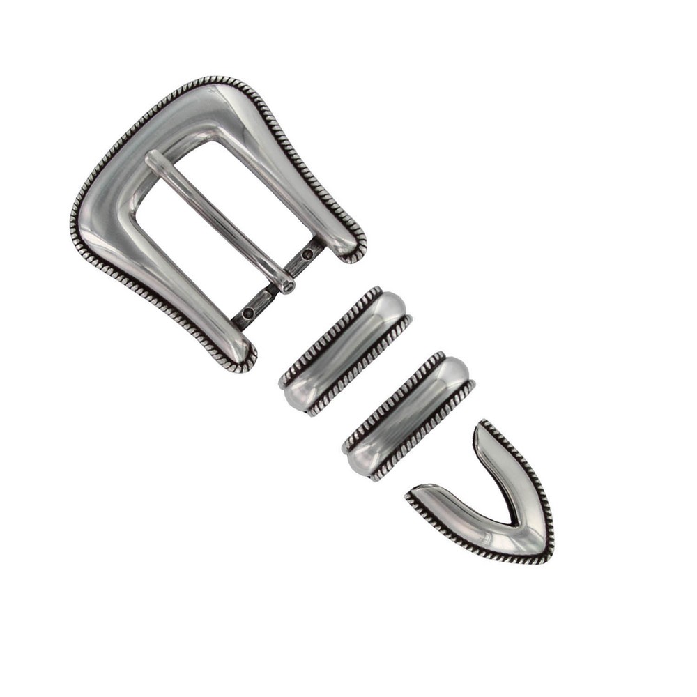 WESTERN BUCKLE ANTIQUE ROPE EDGE 4 piece Set BELT BUCKLE SET FITS 1 inch wide