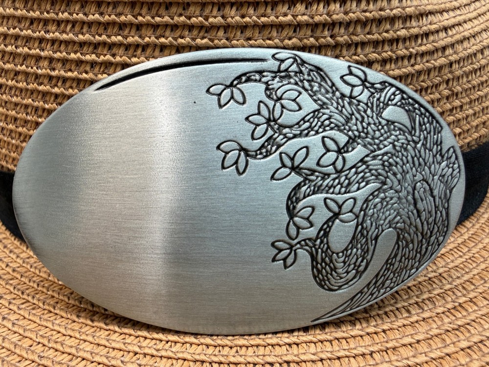 Antiqued Silver Oval Simple Floral Tree Belt Buckle