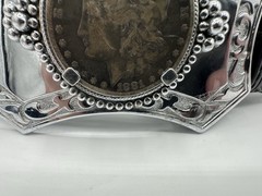 1881 Morgan Silver Dollar Coin Western Leather Belt Size 40 Cowboy Buckle