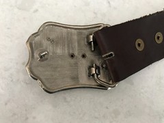 VINTAGE Leather BELT & BUCKLE SILVER tooled BUCKLE large POLISHED Jasper STONE