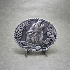 Vintage Silver Plated Western Shout Wolf Oval Belt Buckle also Stock in US
