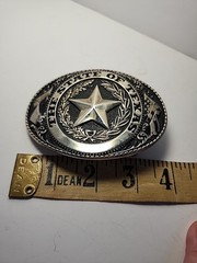 Vintage Sliver Tone The State of Texas Belt Buckle 3.75&Prime; Western Oval Star -jj