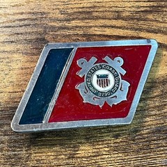 Vintage US Coast Guard Belt Buckle Red Blue Enamel USCG Military Emblem 2290 B20