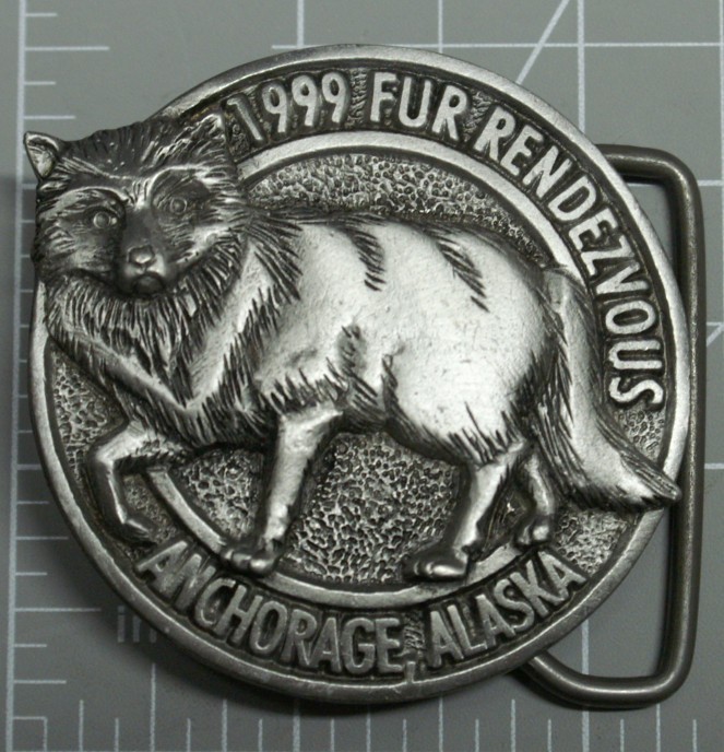 1999 Fur Rondy Rendezvous Belt Buckle Pewter Arctic Fox Brand New A73