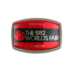 Vintage 1982 World&rsquo;s Fair Knoxville Tennessee Red Enamel Metal Belt Buckle
