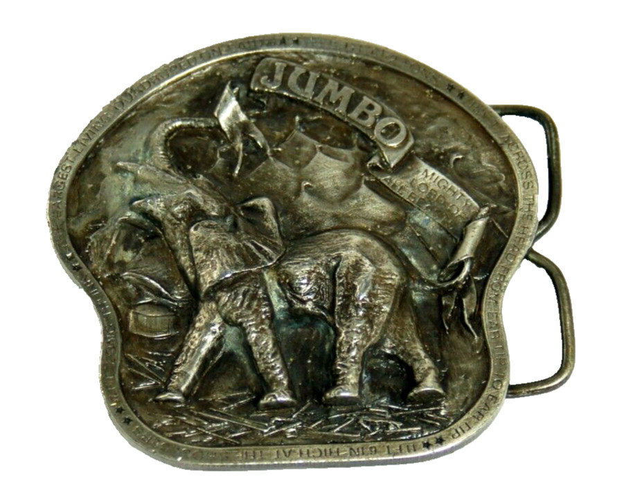 Jumbo Elephant western belt buckles pewter 1978 Bergamot Brass Works 3 inch