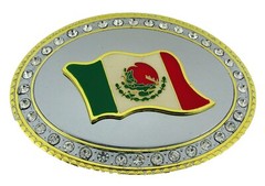 Mexico Mexican Men Women Flag Belt Buckle Vintage Silver Metal Western Cowboy