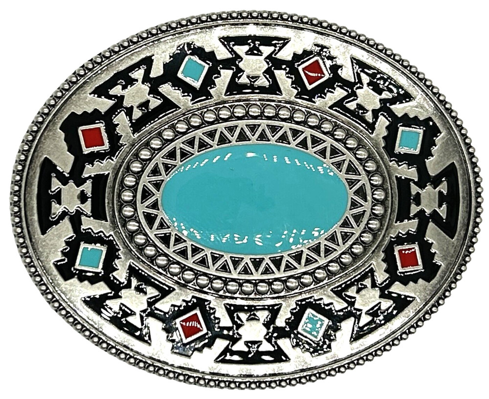 Native Style Turquoise Southwestern Bead Enameled Belt Buckle New