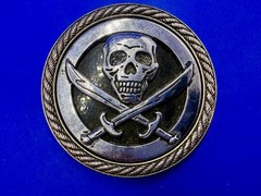 Skull and Crossed Swords Rope Pattern Border Silver Color Round Belt Buckle