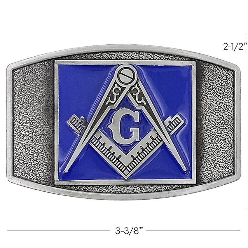 MASON Stone Crafters Belt Buckle Masonic symbols compass Blue Templar