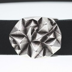 Asymmetrical Pyramid Belt Buckle in Antique Silver, Rustic Interchangeable Buckle