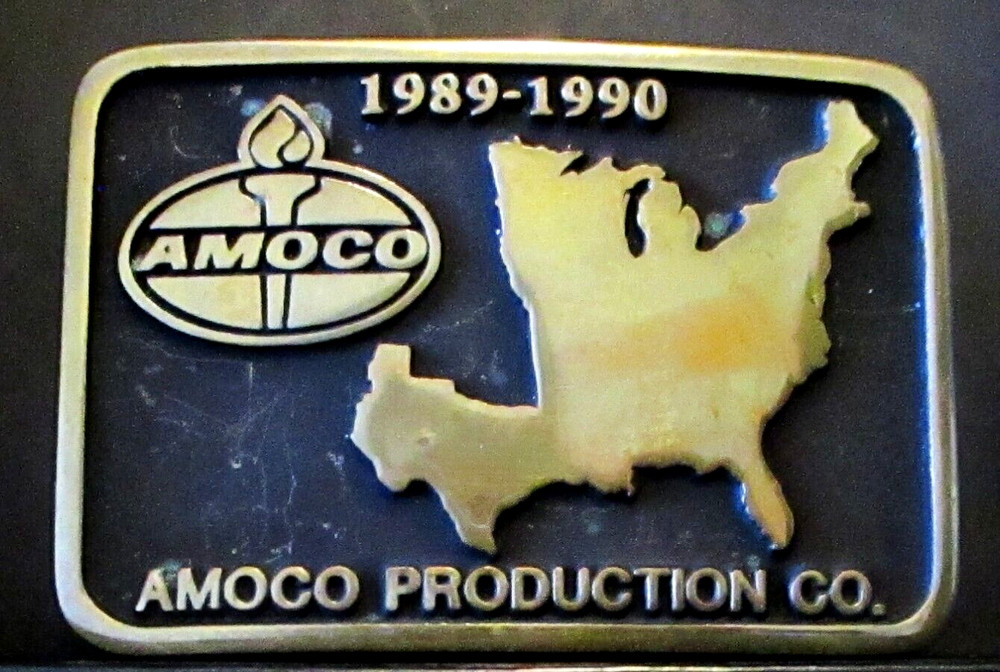 AMOCO PRODUCTION CO Oilfield Pipeline USA 1990 Belt Buckle Lt Ed Anacortes Brass