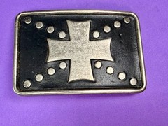Centered Iron Cross Religious Gothic Punk Biker Vibe Leather Metal Belt Buckle