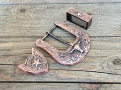 Western 3-Piece Belt Buckle Set Floral Engraved Cowboy Style For 1.5&Prime; Wide Belt
