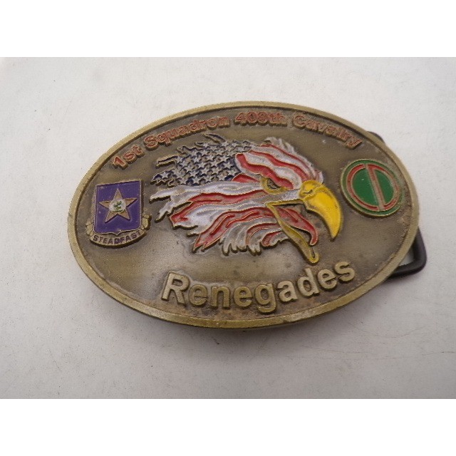 Vintage 1st Squadron 409th Cavalry Renegades Eagle American Flag Belt Buckle