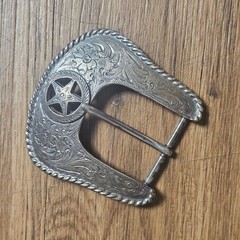 Lot of 4 Vintage Western Belt Buckles Pony Express Crucifixion Longhorn Brass