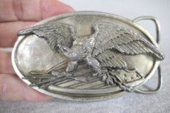 Vintage 1983 Bergamot Great Seal of the USA Eagle Pewter Belt Buckle O-146