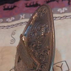 Gist Men&rsquo;s Western Oval Belt Buckle Eagle Floral Engraved 2-Tone 1.5in