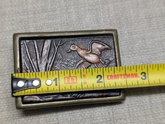 1970s vintage TOOLED belt buckle HANDCRAFTED leather DUCKS hunting WESTERN brass