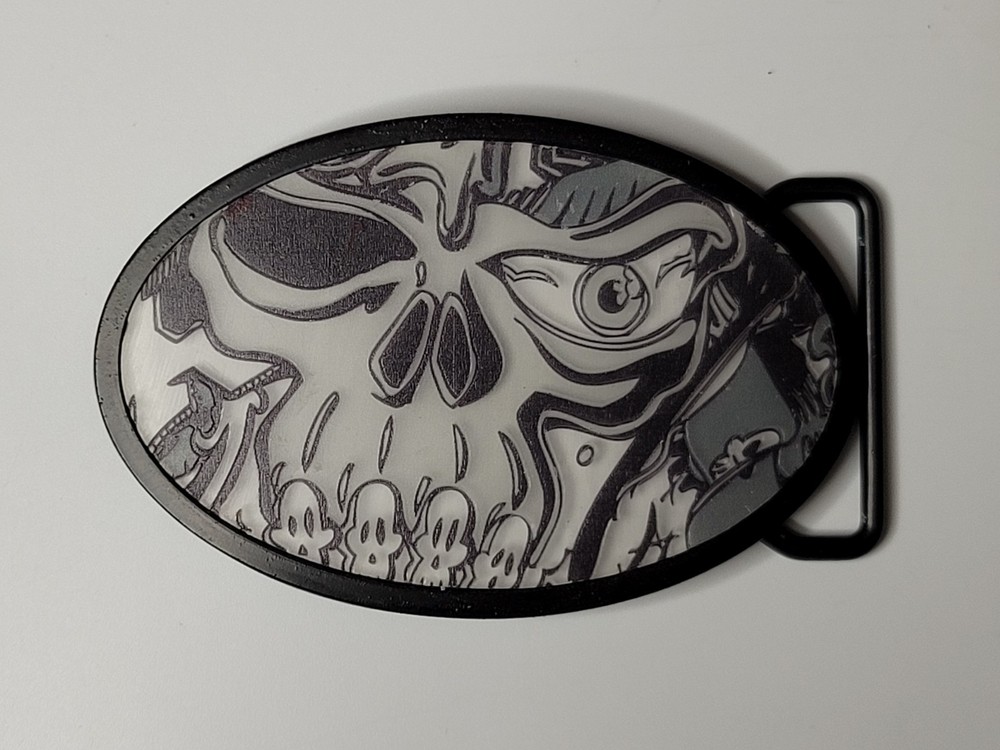 Skull Face Grim Reaper 4&Prime; BELT BUCKLE Oval Black Gray, Fly Fresh