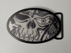 Skull Face Grim Reaper 4&Prime; BELT BUCKLE Oval Black Gray, Fly Fresh