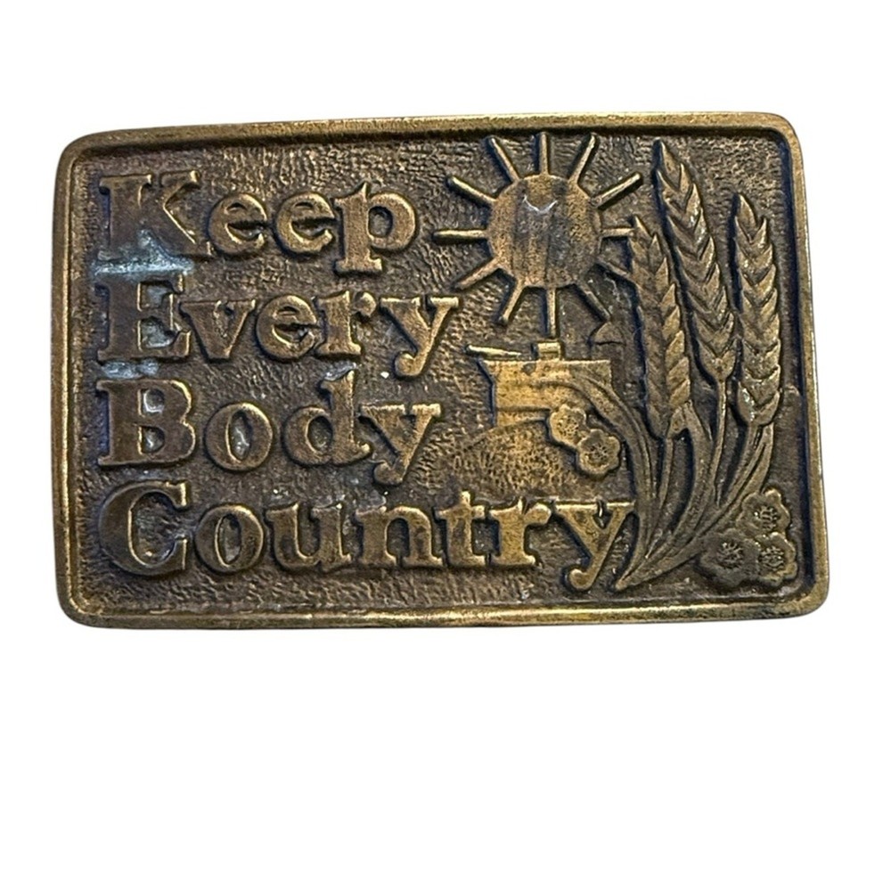Vintage Brass/Bronze Keep Everybody Country Western Belt Buckle 1979