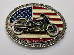 USA American Flag Motorcycle Star Border 2002 EJC Belt Buckle by Legend West