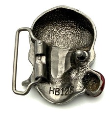 Skull Belt Buckle Rose In Mouth Pewter Silver Tone Marked HB126 Unisex Biker