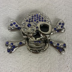 Belt Buckle Skull With Crossbones Blue Clear Rhinestones New No Tags