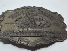 ✨VINTAGE✨Livingston Wells & Co. Foreign & Domestic Gold Dealers BELT BUCKLE Ship