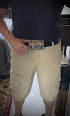 “Armor of Color” Pride Belt Buckle OOAK Rainbow Wood Inlay – Darren McNeese
