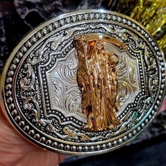 Santa Muerte belt Buckle Oval Buckle Rose Gold Silver Heavy Zinc Alloy