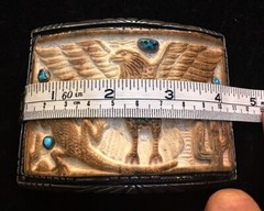 Native Style Eagle Carved Hand Made Design Sterling Silver Turquoise Buckle Belt