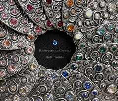 Rhinestone Crystal Belt Buckle Oval Floral Engraved Buckle Fits 1-1/2&Prime;(38mm)