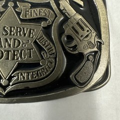 Metal Police Belt Buckle by Buckle Bakery 1988 #1654 Made in USA Serve & Protect