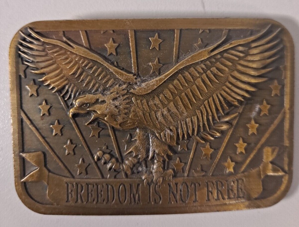 FREEDOM IS NOT FREE American Eagle Brass Belt Buckle 2014 Sponsor Patriotic USA