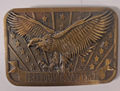FREEDOM IS NOT FREE American Eagle Brass Belt Buckle 2014 Sponsor Patriotic USA