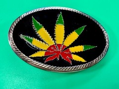 Marijuana Cannabis Pot Leaf Weed Enameled Rasta Colors New 4&Prime; Wide Belt Buckle