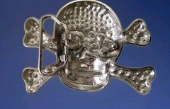 Skull Crossbones Rhinestone Belt Buckle Silver Tone Aqua White Heavy Metal