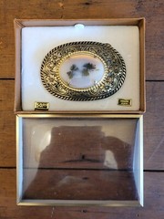 VINTAGE GENUINE AGATE AND BRASS BELT BUCKLE WITH ORIGINAL BOX NOS NIB